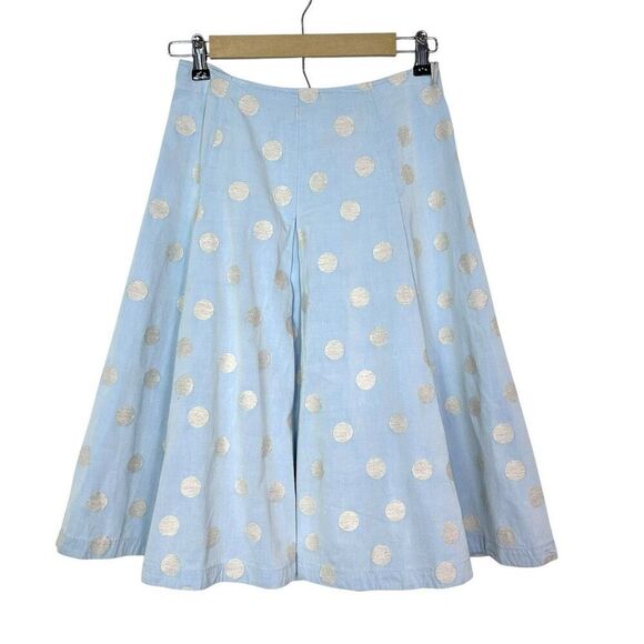 MaxMara Weekend Skirt Medium Blue Polka Dot Linen Blend Pleated A Line Flowy - Picture 2 of 15